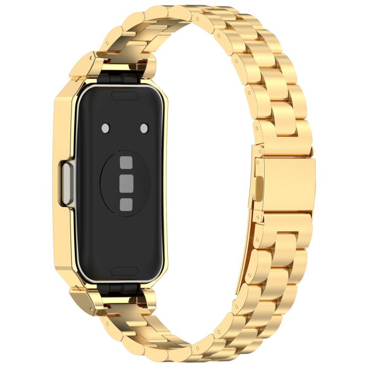 For Huawei Band 10 / 10 NFC / 9 / 9 NFC Watch Frame Integrated Three Beads Stainless Steel Watch Band(Gold) - free shipping - PMC TechLife - Order now!