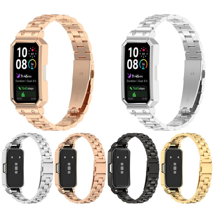 For Huawei Band 10 / 10 NFC / 9 / 9 NFC Watch Frame Integrated Three Beads Stainless Steel Watch Band(Gold) - free shipping - PMC TechLife - Order now!