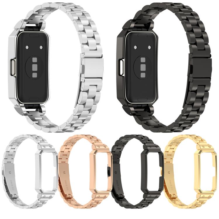 For Huawei Band 10 / 10 NFC / 9 / 9 NFC Watch Frame Integrated Three Beads Stainless Steel Watch Band(Gold) - free shipping - PMC TechLife - Order now!