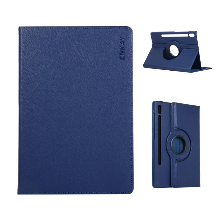 For Samsung Galaxy Tab S10 FE / S9 FE / S9 ENKAY 360 Degree Rotation Litchi Leather Smart Tablet Case(Dark Blue) - free shipping - PMc TechLife - Order now!