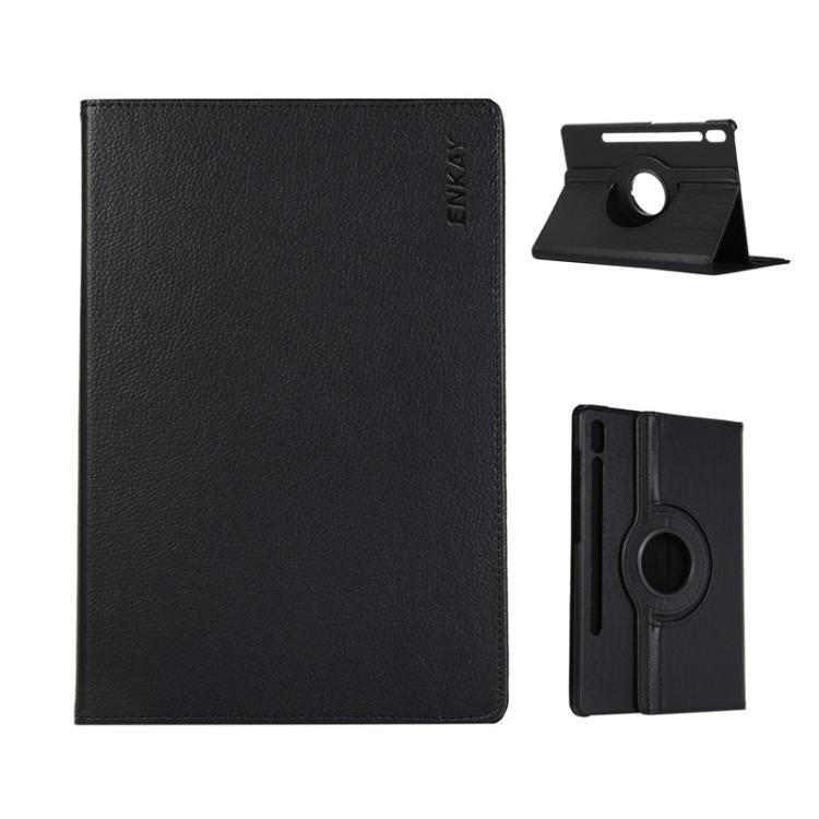 For Samsung Galaxy Tab S10 Ultra / S9 Ultra ENKAY 360 Degree Rotation Litchi Leather Smart Tablet Case(Black) - free shipping - PMc TechLife - Order now!