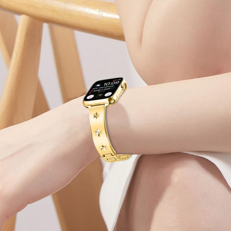 For Apple Watch 46mm / 49mm / 45mm / 44mm Snowflake Petals Bracelet Metal Watch Band(Gold) - free shipping - PMC TechLife - Order now!