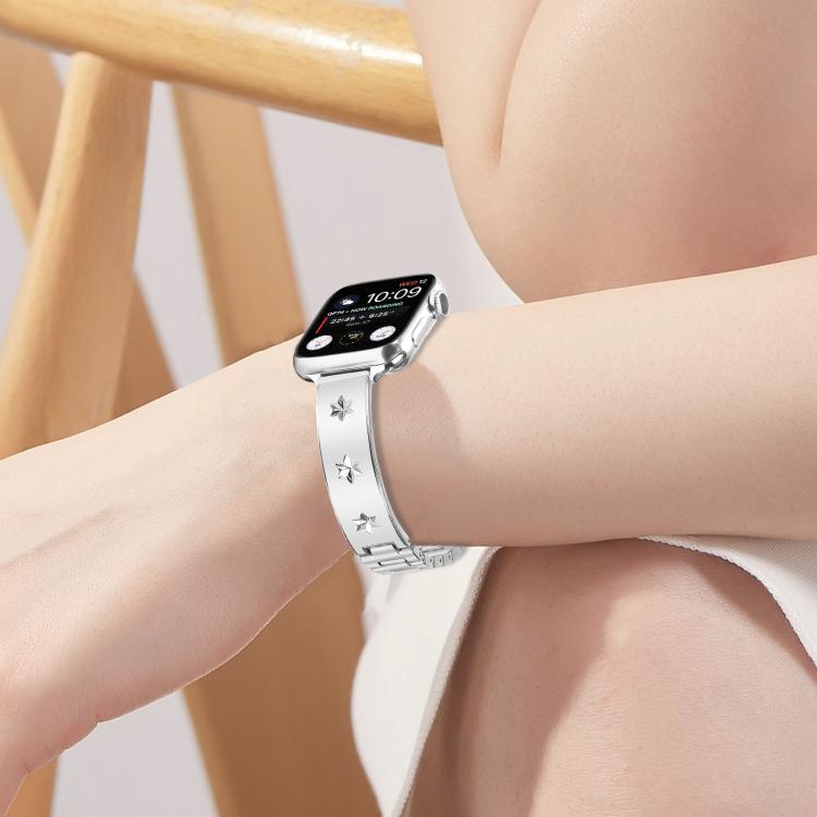 For Apple Watch 42mm / 41mm / 40mm / 38mm Snowflake Petals Bracelet Metal Watch Band(Silver) - free shipping - PMC TechLife - Order now!