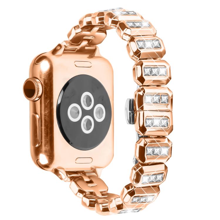 For Apple Watch 46mm / 49mm / 45mm / 44mm Small Square Diamonds Butterfly Buckle Watch Band(Rose Gold) - free shipping - PMC TechLife - Order now!