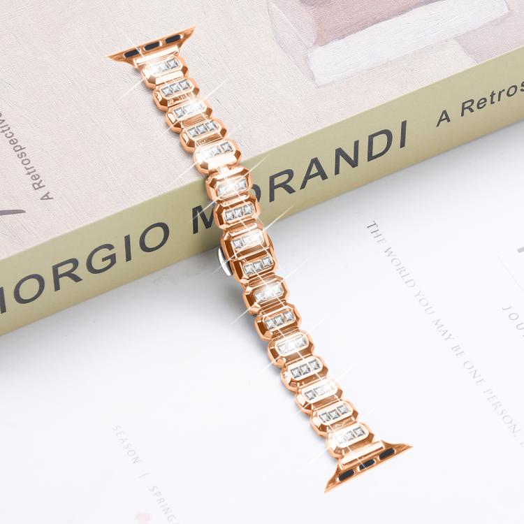 For Apple Watch 46mm / 49mm / 45mm / 44mm Small Square Diamonds Butterfly Buckle Watch Band(Rose Gold) - free shipping - PMC TechLife - Order now!