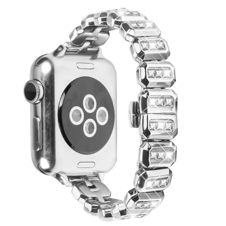 For Apple Watch 46mm / 49mm / 45mm / 44mm Small Square Diamonds Butterfly Buckle Watch Band(Silver) - free shipping - PMC TechLife - Order now!