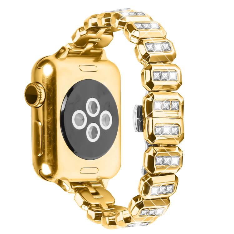 For Apple Watch 42mm / 41mm / 40mm / 38mm Small Square Diamonds Butterfly Buckle Watch Band(Gold) - free shipping - PMC TechLife - Order now!
