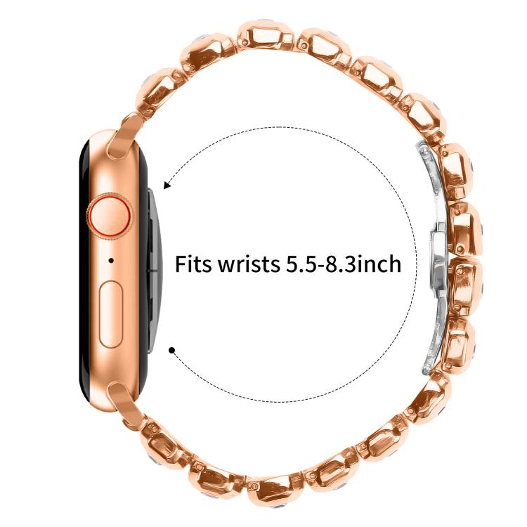 For Apple Watch 42mm / 41mm / 40mm / 38mm Small Square Diamonds Butterfly Buckle Watch Band(Rose Gold) - free shipping - PMC TechLife - Order now!