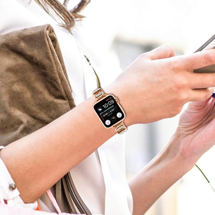 For Apple Watch 42mm / 41mm / 40mm / 38mm Small Square Diamonds Butterfly Buckle Watch Band(Rose Gold) - free shipping - PMC TechLife - Order now!