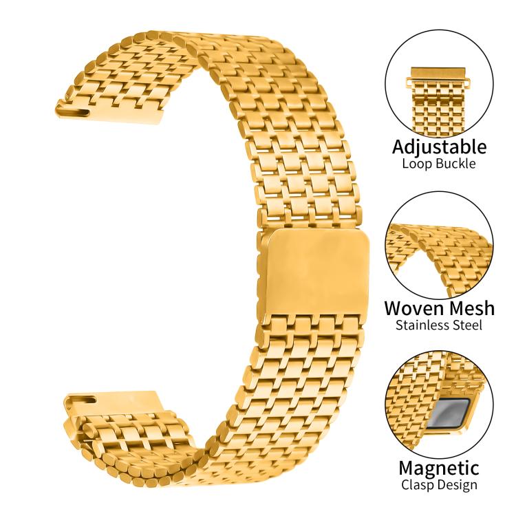 22mm Nine-beads Magnetic Buckle Stainless Steel Watch Band(Gold) - free shipping - PMC TechLife - Order now!