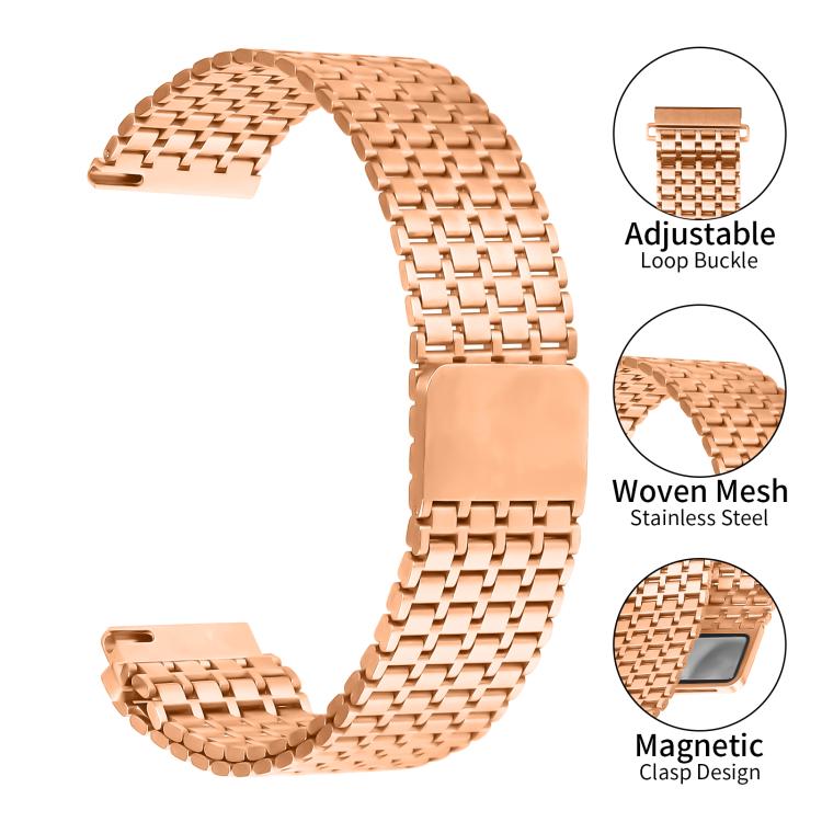 22mm Nine-beads Magnetic Buckle Stainless Steel Watch Band(Rose Gold) - free shipping - PMC TechLife - Order now!