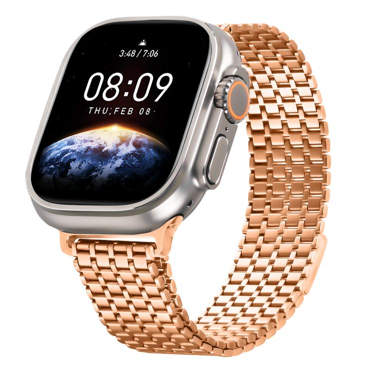 For Apple Watch 42mm / 41mm / 40mm / 38mm Nine-Bead Magnetic Loop Steel Watch Band(Rose Gold) - free shipping - PMC TechLife - Order now!
