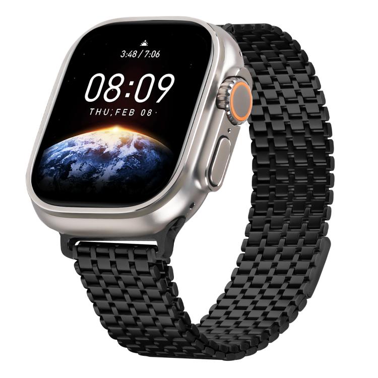 For Apple Watch 46mm / 49mm / 45mm / 44mm Nine-Bead Magnetic Loop Steel Watch Band(Black) - free shipping - PMC TechLife - Order now!