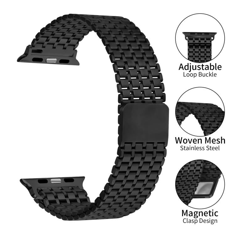 For Apple Watch 46mm / 49mm / 45mm / 44mm Nine-Bead Magnetic Loop Steel Watch Band(Black) - free shipping - PMC TechLife - Order now!