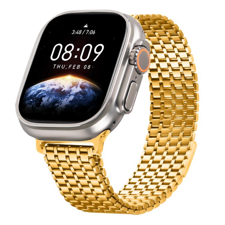 For Apple Watch 46mm / 49mm / 45mm / 44mm Nine-Bead Magnetic Loop Steel Watch Band(Gold) - free shipping - PMC TechLife - Order now!