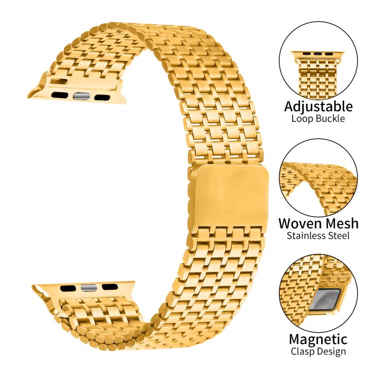 For Apple Watch 46mm / 49mm / 45mm / 44mm Nine-Bead Magnetic Loop Steel Watch Band(Gold) - free shipping - PMC TechLife - Order now!