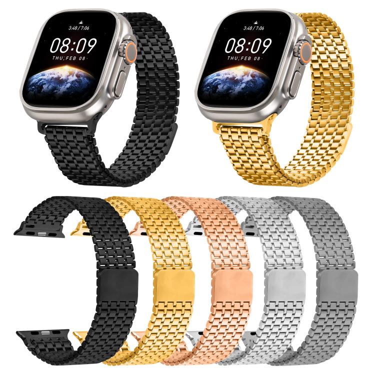 For Apple Watch 46mm / 49mm / 45mm / 44mm Nine-Bead Magnetic Loop Steel Watch Band(Black) - free shipping - PMC TechLife - Order now!