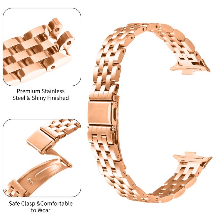 For Xiaomi Mi Band 8 Pro Five Beads Slingshot Buckle Steel Watch Band(Rose Gold) - free shipping - PMC TechLife - Order now!