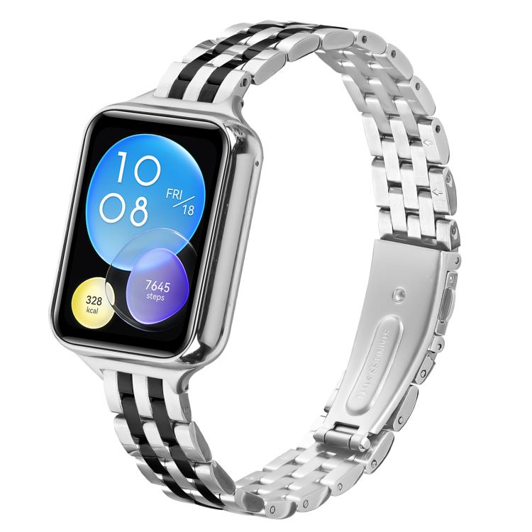 For Xiaomi Mi Band 8 Pro Five Beads Slingshot Buckle Steel Watch Band(Silver Black) - free shipping - PMC TechLife - Order now!