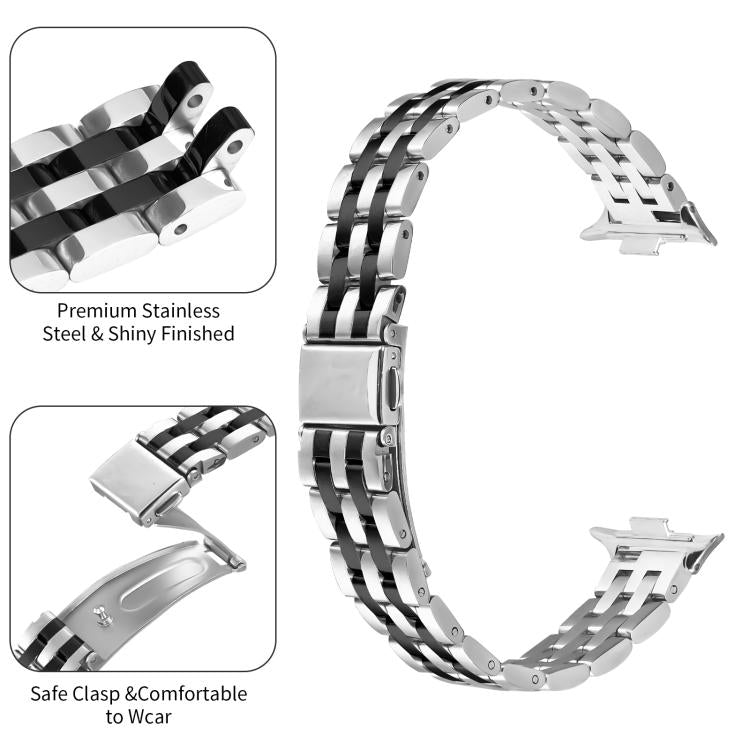 For Xiaomi Mi Band 8 Pro Five Beads Slingshot Buckle Steel Watch Band(Silver Black) - free shipping - PMC TechLife - Order now!