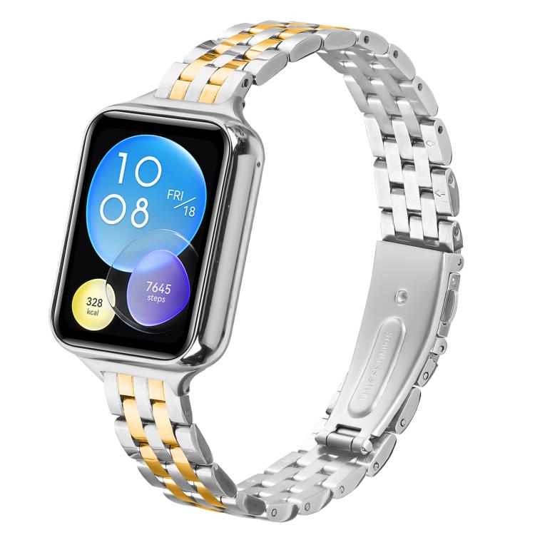 For Xiaomi Mi Band 8 Pro Five Beads Slingshot Buckle Steel Watch Band(Silver Gold) - free shipping - PMC TechLife - Order now!