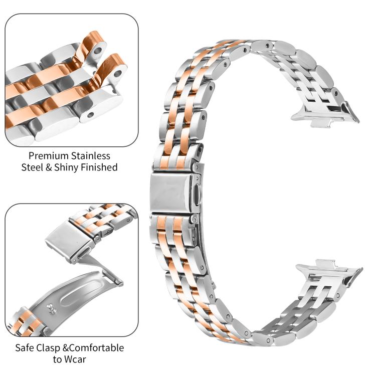 For Xiaomi Mi Band 8 Pro Five Beads Slingshot Buckle Steel Watch Band(Silver Rose Gold) - free shipping - PMC TechLife - Order now!