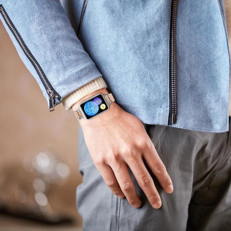For Xiaomi Mi Band 8 Pro Five Beads Slingshot Buckle Steel Watch Band(Silver Rose Gold) - free shipping - PMC TechLife - Order now!