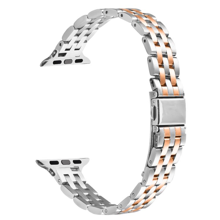 For Apple Watch 46mm / 49mm / 45mm / 44mm Small Waist Slingshot Buckle Steel Watch Band(Between Rose Gold) - free shipping - PMC TechLife - Order now!