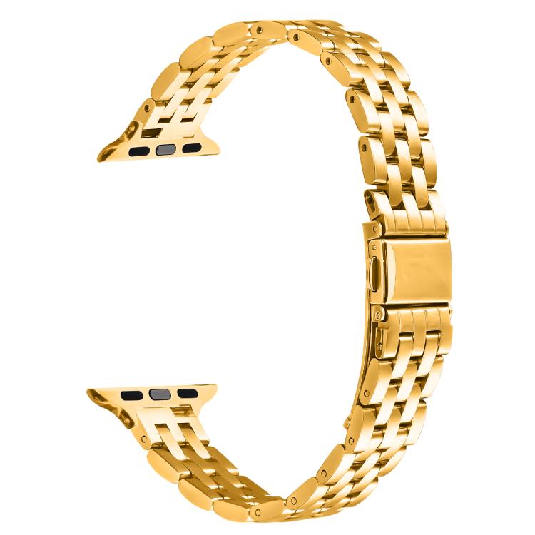 For Apple Watch 42mm / 41mm / 40mm / 38mm Small Waist Slingshot Buckle Steel Watch Band(Gold) - free shipping - PMC TechLife - Order now!