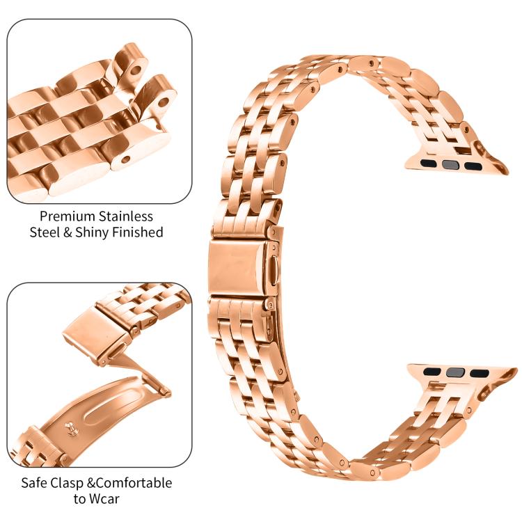 For Apple Watch 42mm / 41mm / 40mm / 38mm Small Waist Slingshot Buckle Steel Watch Band(Rose Gold) - free shipping - PMC TechLife - Order now!