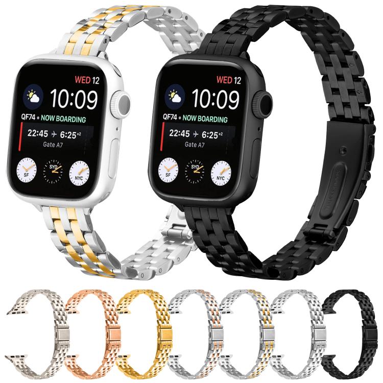 For Apple Watch 46mm / 49mm / 45mm / 44mm Small Waist Slingshot Buckle Steel Watch Band(Between Rose Gold) - free shipping - PMC TechLife - Order now!