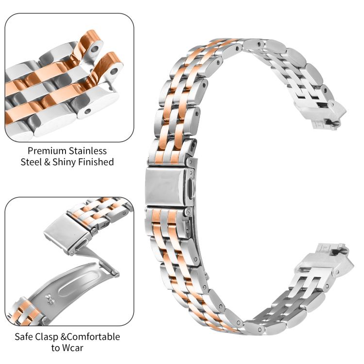 For Fitbit Inspire 1 / Inspire 2 Five Beads Slingshot Buckle Steel Watch Band(Silver Rose Gold) - free shipping - PMC TechLife - Order now!