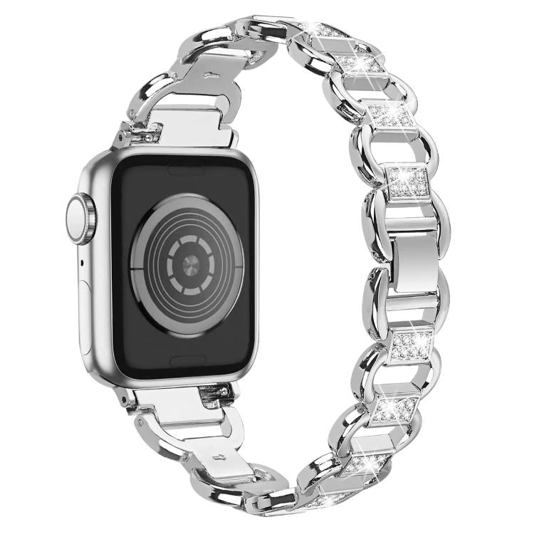 For Apple Watch 42mm / 41mm / 40mm / 38mm Oval Diamonds Steel Watch Band(Silver) - free shipping - PMC TechLife - Order now!