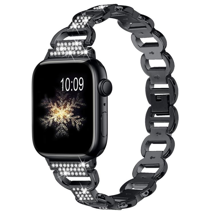 For Apple Watch 46mm / 49mm / 45mm / 44mm Oval Diamonds Steel Watch Band(Black) - free shipping - PMC TechLife - Order now!
