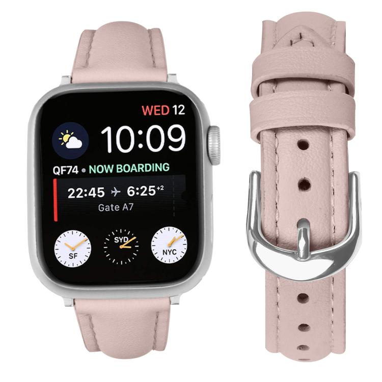 For Apple Watch 42mm / 41mm / 40mm / 38mm Small Waist PU Leather Watch Band(Sandpaper pink) - Watch Bands by PMC TechLife | Online Shopping South Africa | PMC TechLife | Buy Now Pay Later Mobicred