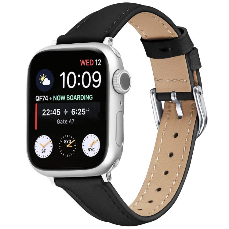 For Apple Watch 42mm / 41mm / 40mm / 38mm Small Waist PU Leather Watch Band(Black) - Watch Bands by PMC TechLife | Online Shopping South Africa | PMC TechLife | Buy Now Pay Later Mobicred