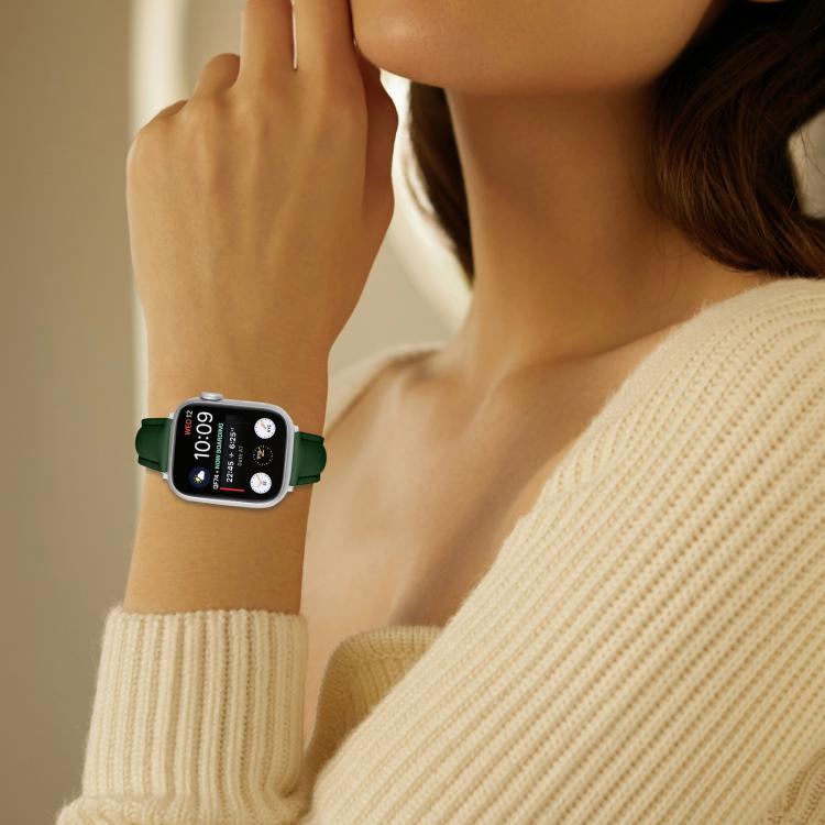 For Apple Watch 42mm / 41mm / 40mm / 38mm Small Waist PU Leather Watch Band(Pine Green) - Watch Bands by PMC TechLife | Online Shopping South Africa | PMC TechLife | Buy Now Pay Later Mobicred