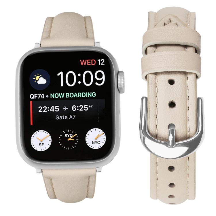 For Apple Watch 46mm / 49mm / 45mm / 44mm Small Waist PU Leather Watch Band(Almond) - Watch Bands by PMC TechLife | Online Shopping South Africa | PMC TechLife | Buy Now Pay Later Mobicred