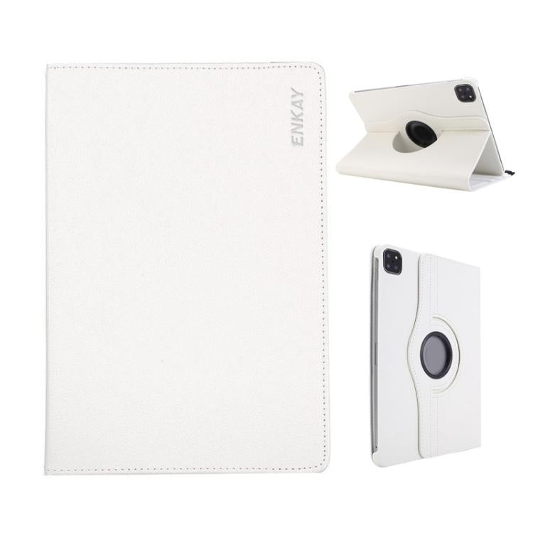 For iPad Pro 12.9 / Air 13 2025 / 2024 ENKAY 360 Degree Rotation Litchi Leather Smart Tablet Case(White) - free shipping - PMc TechLife - Order now!
