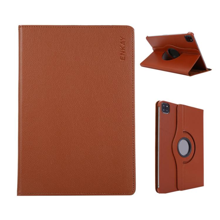 For iPad Pro 13 2024 ENKAY 360 Degree Rotation Litchi Leather Smart Tablet Case(Brown) - free shipping - PMc TechLife - Order now!