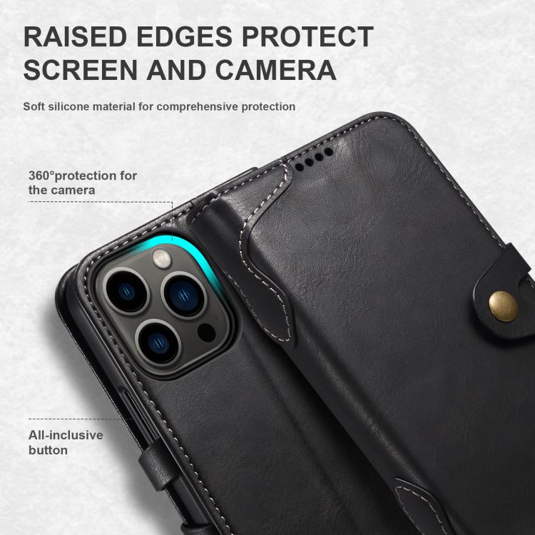 For iPhone 16e Suteni Q-03 Oil Wax Magnetic Clasp Leather Phone Case(Black) - free shipping - PMc TechLife - Order now!