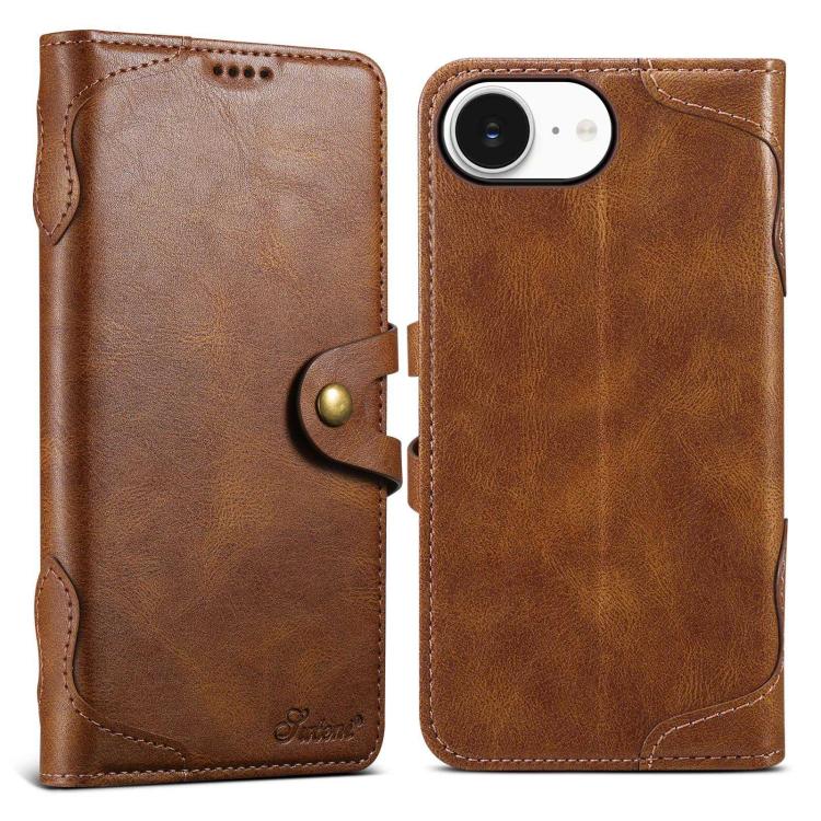 For iPhone 16e Suteni Q-03 Oil Wax Magnetic Clasp Leather Phone Case(Brown) - free shipping - PMc TechLife - Order now!