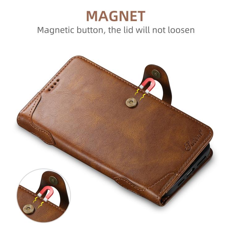 For iPhone 16e Suteni Q-03 Oil Wax Magnetic Clasp Leather Phone Case(Brown) - free shipping - PMc TechLife - Order now!