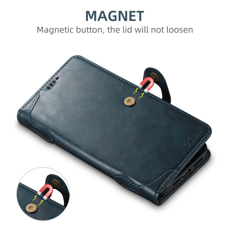 For iPhone 16e Suteni Q-03 Oil Wax Magnetic Clasp Leather Phone Case(Blue) - free shipping - PMc TechLife - Order now!