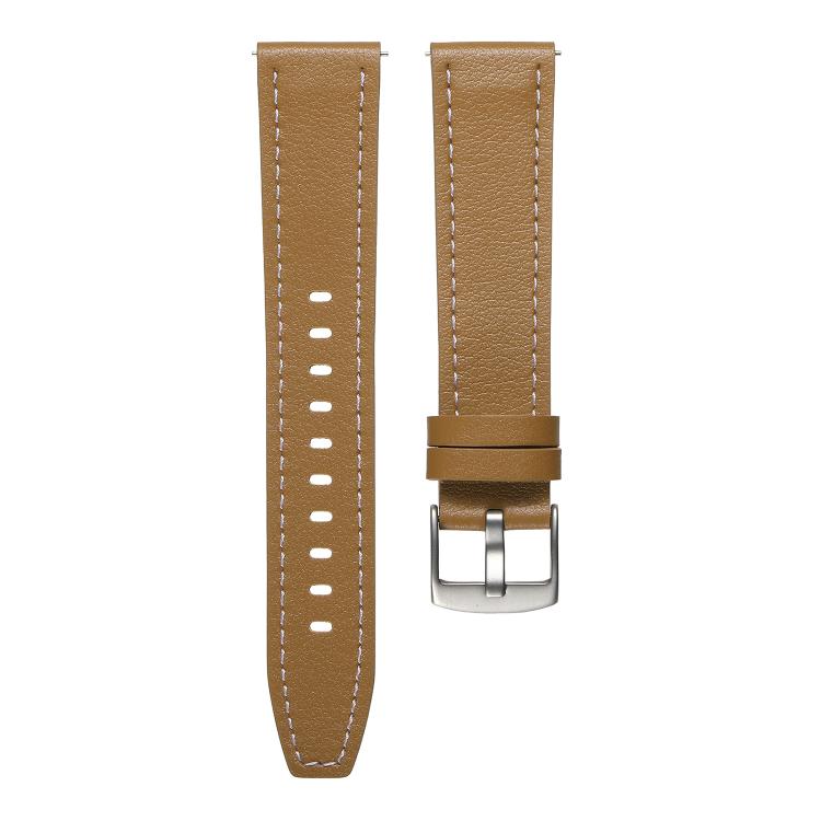 20mm Push Button Silver Steel Buckle Genuine Leather Watch Band(Yellow Brown) - free shipping - PMC TechLife - Order now!