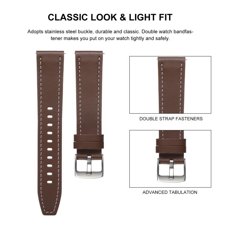 20mm Push Button Silver Steel Buckle Genuine Leather Watch Band(Purple) - free shipping - PMC TechLife - Order now!