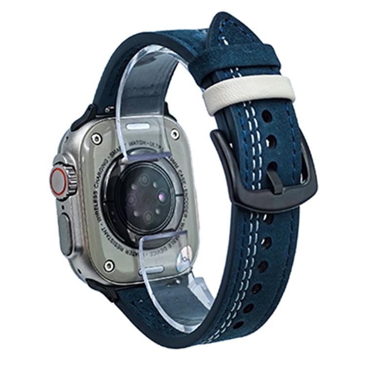 For Apple Watch 42mm / 41mm / 40mm / 38mm 7-Line Tri-Star Buckle Pull Up Leather Watch Band(Dark Blue White Thread) - Watch Bands by PMC TechLife | Online Shopping South Africa | PMC TechLife | Buy Now Pay Later Mobicred