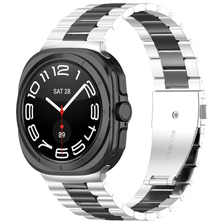 For Samsung Galaxy Watch 8 40 / 44mm Three Beads Stainless Steel Watch Band with Removal Tool(Silver Black) - free shipping - PMC TechLife - Order now!