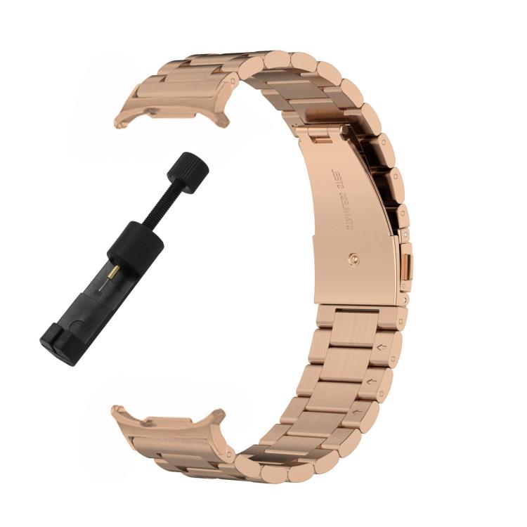 For Samsung Galaxy Watch 8 40 / 44mm Three Beads Stainless Steel Watch Band with Removal Tool(Rose Gold) - free shipping - PMC TechLife - Order now!