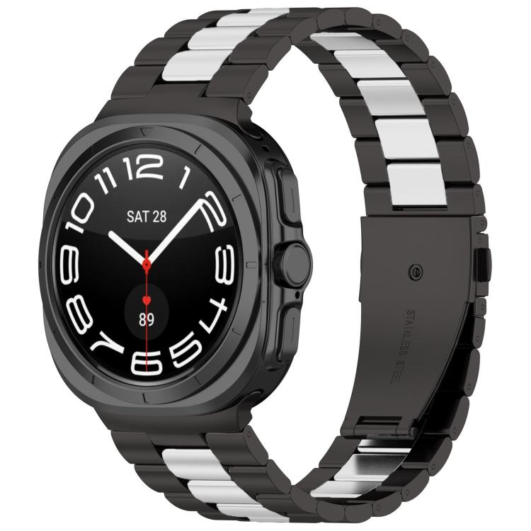 For Samsung Galaxy Watch 8 40 / 44mm Three Beads Stainless Steel Watch Band with Removal Tool(Black Silver) - free shipping - PMC TechLife - Order now!